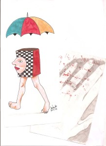 a whimsical illustration and a portrait of my hand, late 1990s