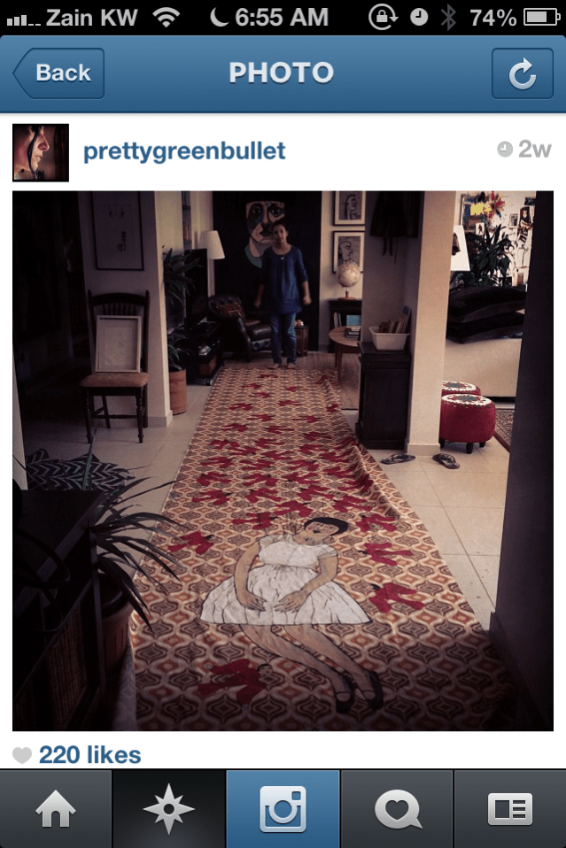 and here she is at home with my daughter. i had taken this photo to give ninky a scale of the tapestry. i'm still shocked (and delighted) she said yes