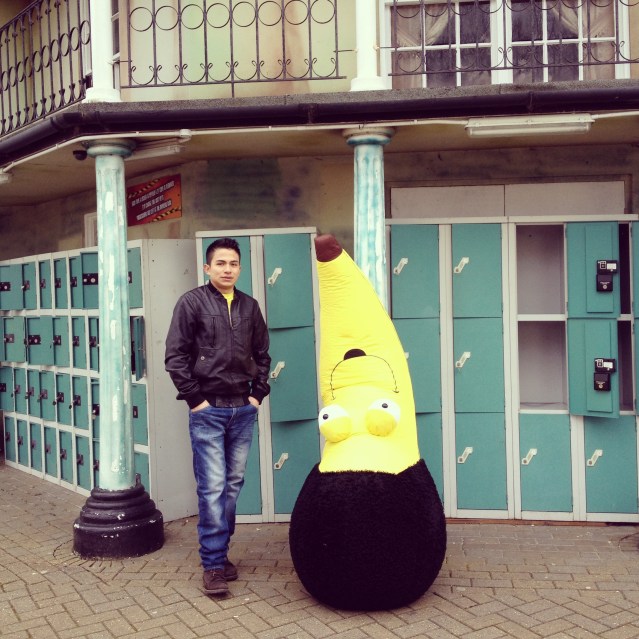 at thorpe park, a man and his giant banana