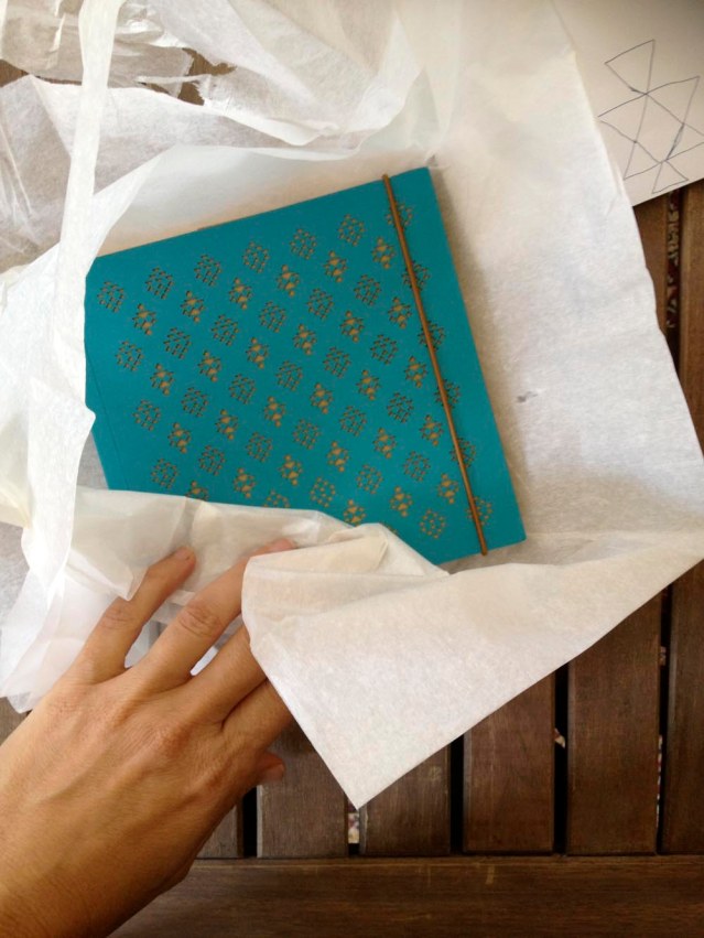 there it is. this notebook comes in three colors: red, cream and blue