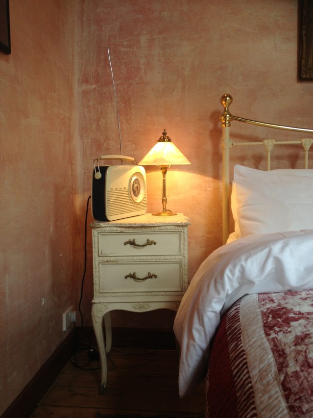 funky radio on the nightstand