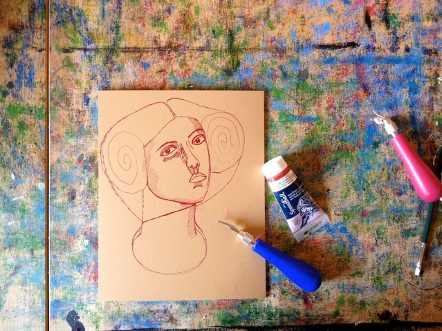 i wasn't sure how to begin so i started with this sketch. i wanted something that i could play with texture-wise, so i gave her this princess leia hairstyle