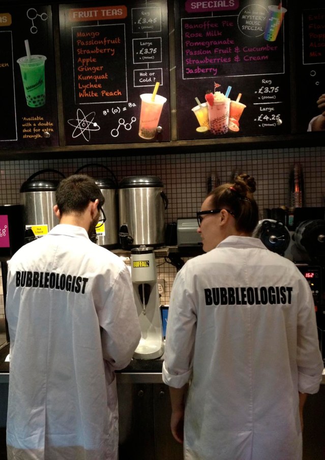 a small detour. this is sarah's addiction, bubbly tea, or bubble tea. and here a couple of bubblenauts. no. sorry, bubbleologists