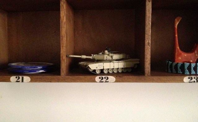 fixed (somewhat) and back home. i just picture yousef taking a look at it every time he passes it, maybe adjusts the position. he's like that and i like that he's like that