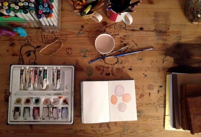 circles. i think one of my problems with this sketchbook is that i don't have a small enough brush to create the finer lines i prefer