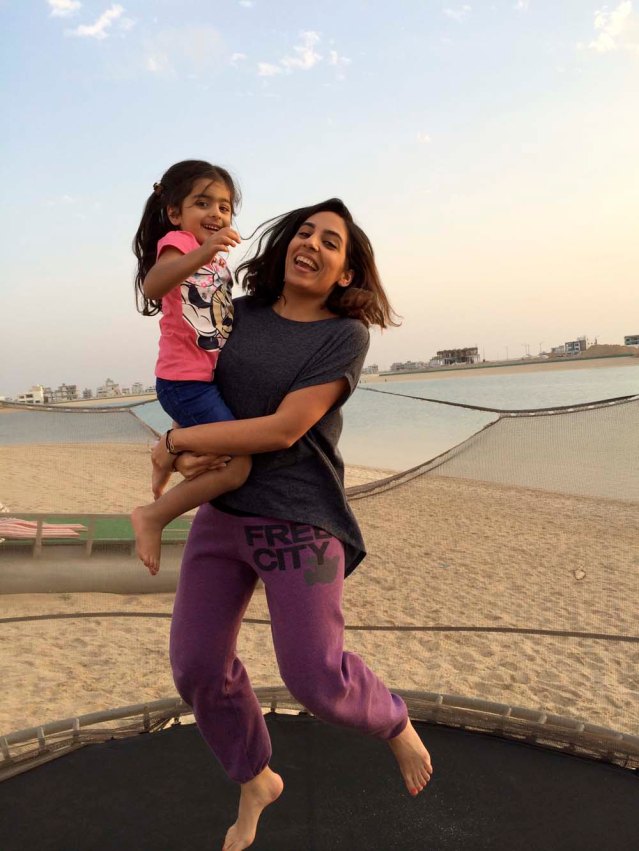 back on the trampoline, my sister and a little cousin