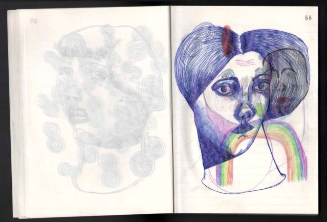 the hair } original in pencil, color pencil, and ballpoint pen