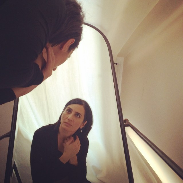 admiring my new earrings by sylvette blaimont 