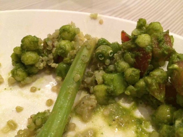 finding a face in quinoa and peas. the restaurant gia is my favorite these days. i could eat there everyday and be happy