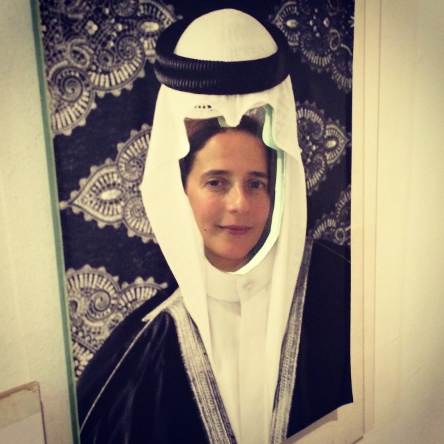 while waiting for the concert to begin, reem and i found these mirrored arab head dress templates hanging in the breezeway, so naturally we decided to do some instagramming. this one is mine: reem as a kuwaiti groom