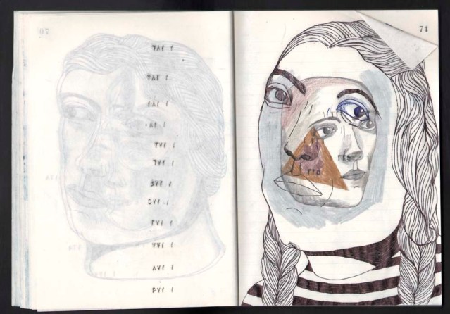 maysaa } the original in pencil, colored pencil, ballpoint pen and stamp