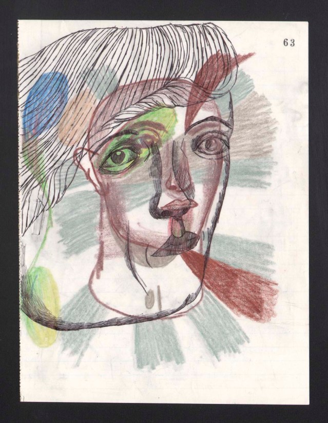 the connected } original in colored pencil and ballpoint pen