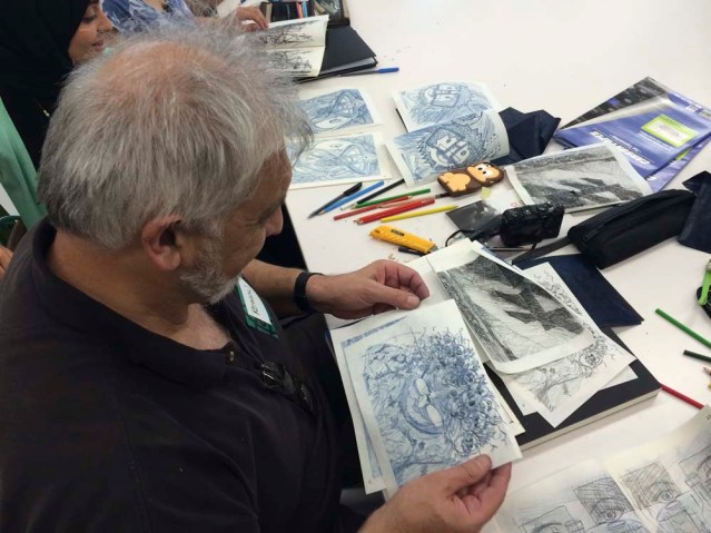 i was really impressed with a lot of the work created by everyone. here, retired architect roman and his little surprises. that's the thing about using carbon paper, the outcome is always unexpected