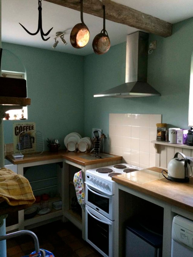 a few steps down, the kitchen. one of the first things i was attracted to (even before i arrived; i saw it in the photos) was the meat hook. normally my mind would wander into slasher-movie territory, but there was no way i was going to feel threatened by this