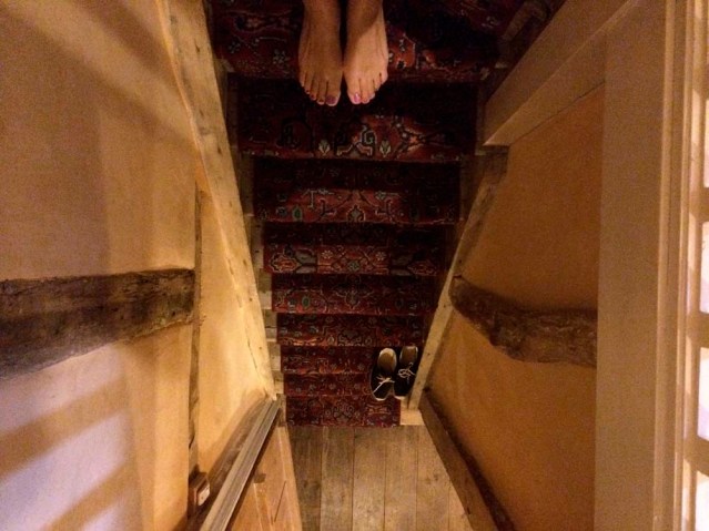 let's head downstairs. navigating these steps was an even bigger challenge than the ones at brook cottage, but i managed to ascend and descend without one single fall (of course it's difficult to fall when you're crawling up or climbing down on your bum)