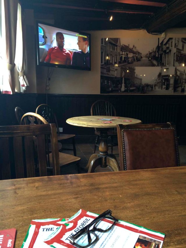 like the game at 5! back at the george. i had such a good pizza but was upset that chile lost