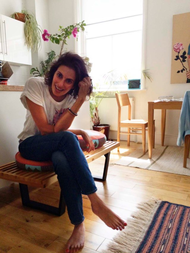 sarah in her sunny interim living room in her interim flat