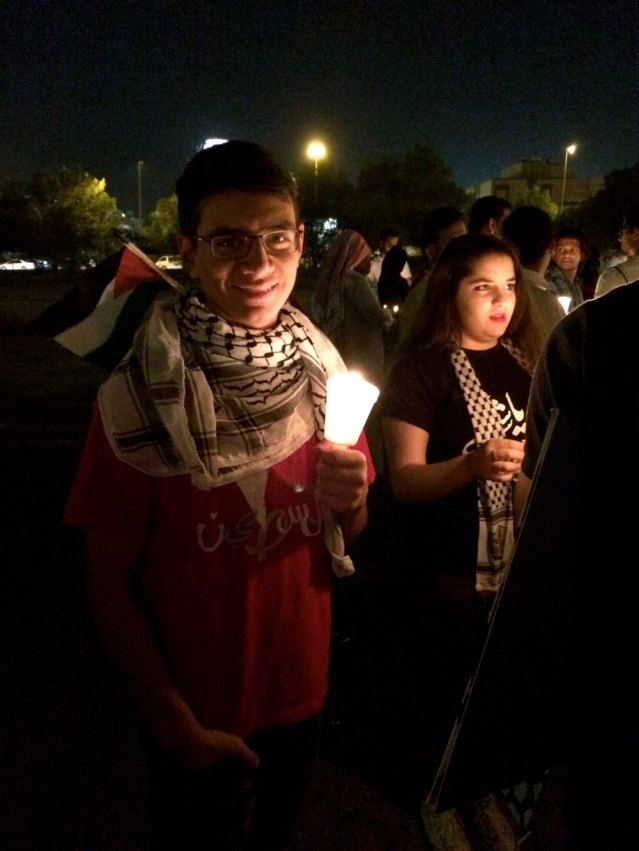 yousef and his cousin yasmeen. what a peaceful night. we don't have rockets flying over our heads