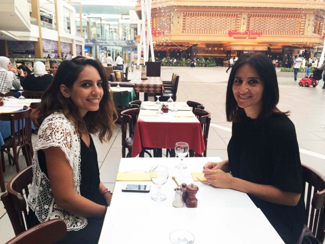 yasmine and me before the steak and chips. i love restaurants where the only choice you have is the doneness of your meat