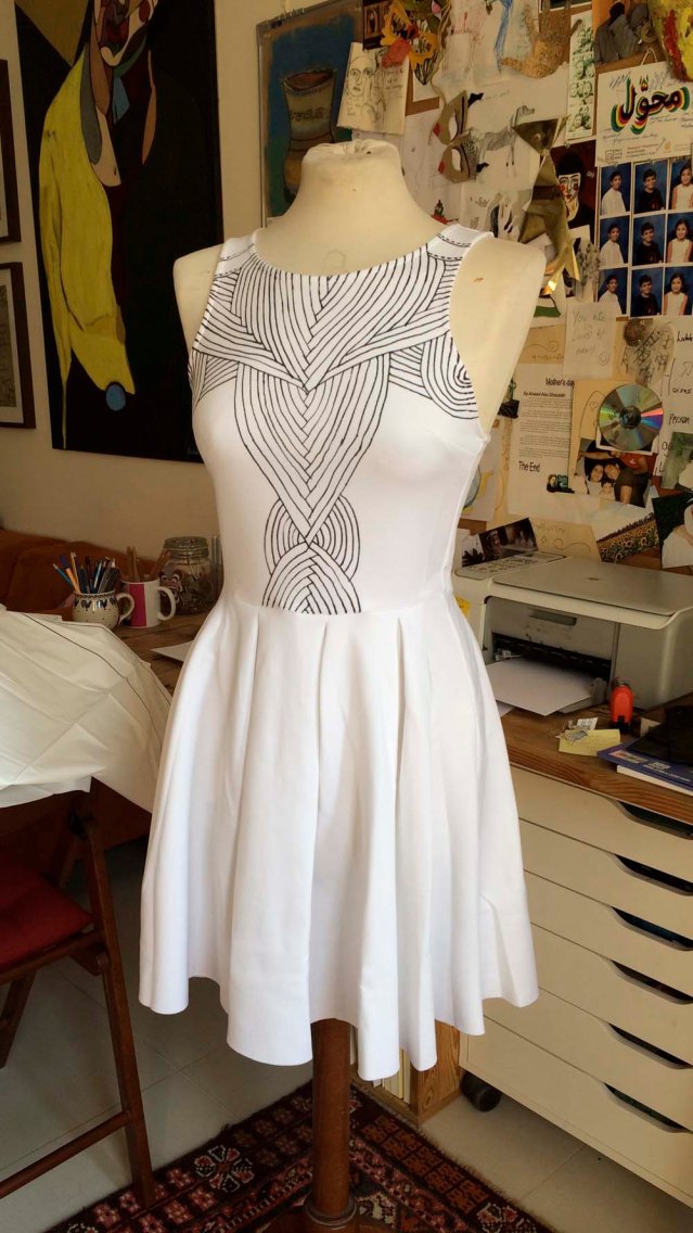 i started by creating the patterns on the bodice using a sharpie marker