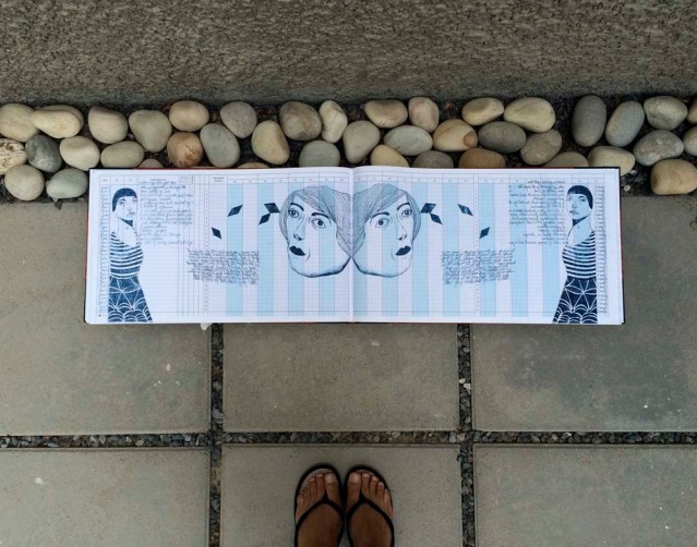 i love the combination of gravel, rocks, tiles and wall here. oh and of course my ledger and ever so ubiquitous feet