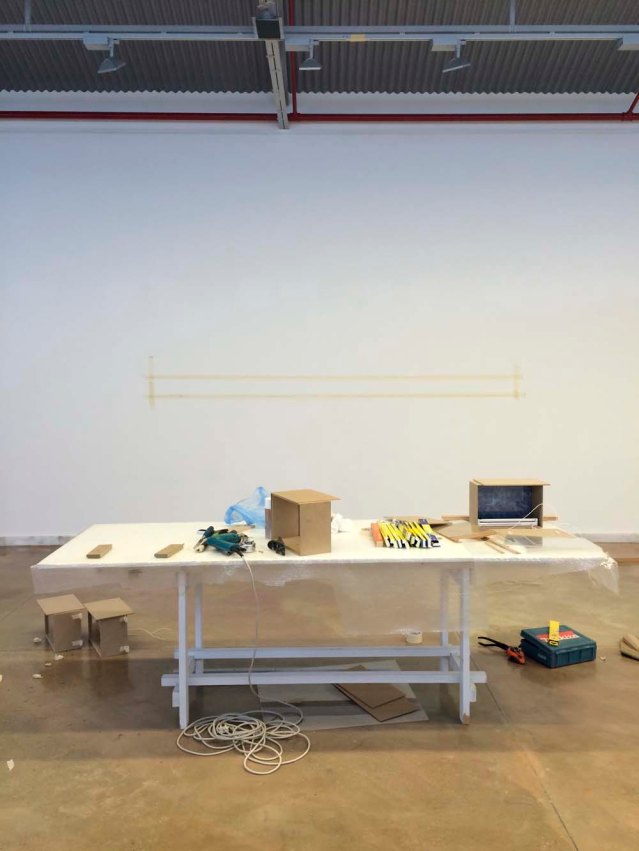 skeleton. this is the workspace for making the light boxes, which were a logistical nightmare and i'm hoping hard that they end up looking good and worth the headache