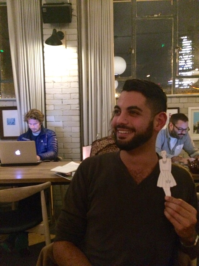 the eve george chose. she ended up jumping out of his pocket midway through our jaunt through shoreditch. but we found her and put her snuggly in my bag