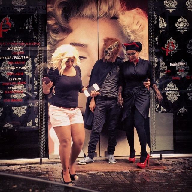 marilyn, a werewolf and someone who looks like she stepped out of the rocky horror picture show