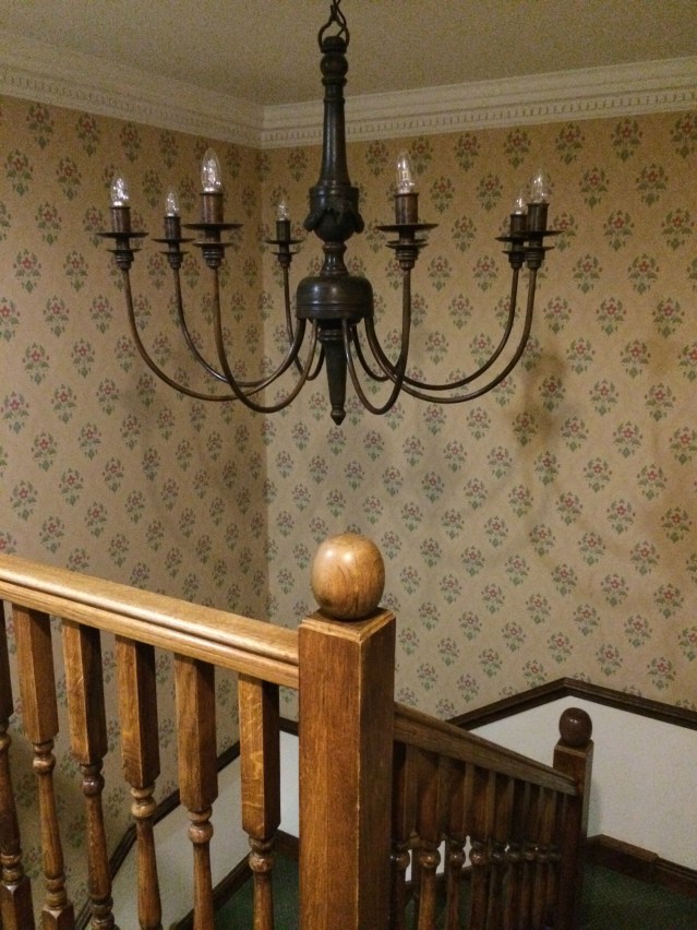 off the landing on my floor is this chandelier