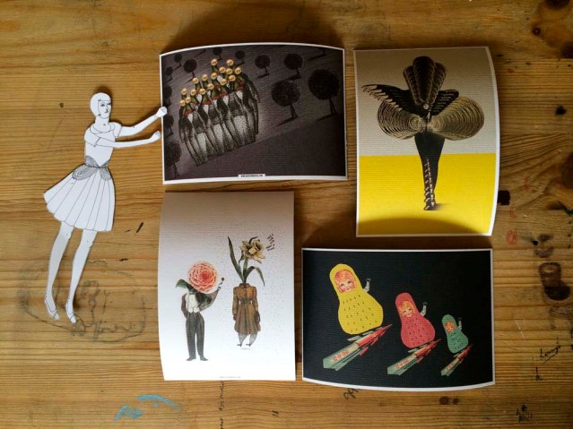 eve decided to play with four of hussein's postcards...