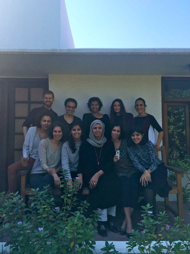 in the zeri crafts front garden. sitting left to right: rabaa, sarah, huda's daughter, huda, laila, huda's daugher farah. standing left to right: matt, farah, deema, georgia and me