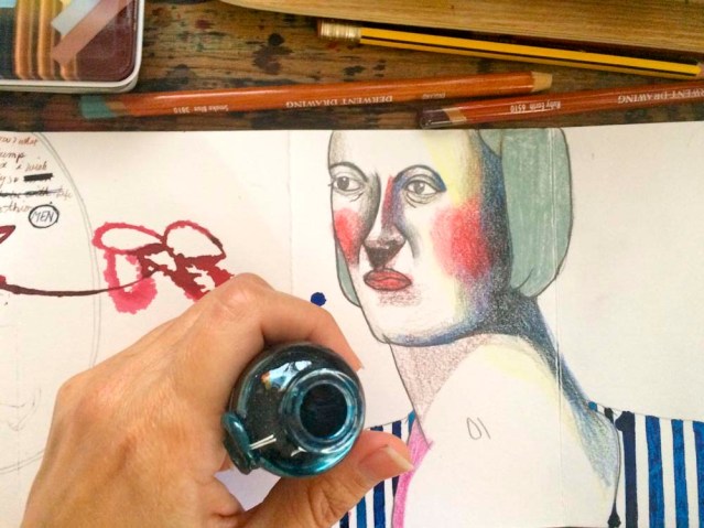 this woman and a blue striped shirt