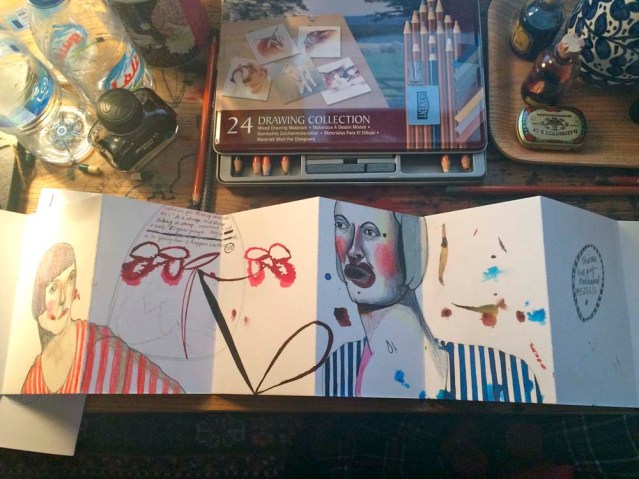 i ultimately decided to use this accordion notebook as a telephone doodle pad. i draw best when i'm not thinking