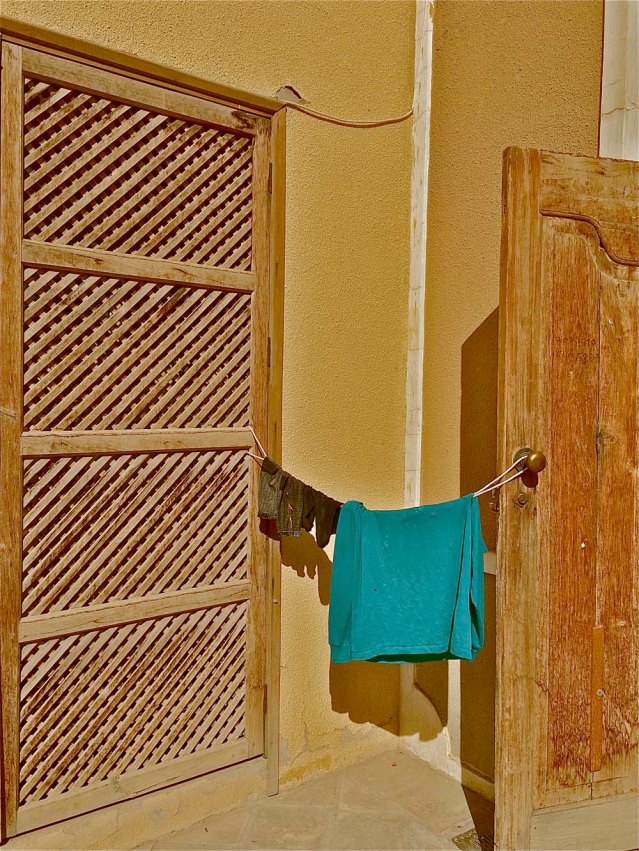 the caretaker who lives here clearly takes this beauty for granted. his shirt does, however, add a splash of color to an otherwise monochromatic palette