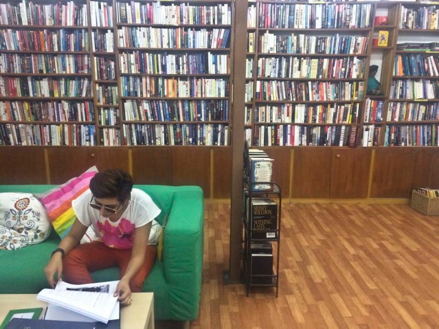 a little diversion with my cousin amina at the nearby bookstore in bayt lothan