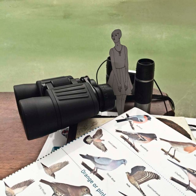 time for some bird-watching. she prefers bird-listening though, but there are no magnifying implements for that