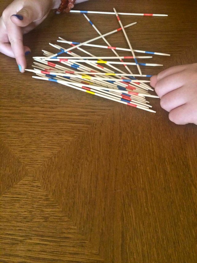 this morning we played pick-up-sticks at my place. we spent so much time arguing about the rules that by the time we started, it was time to pick up my children from school