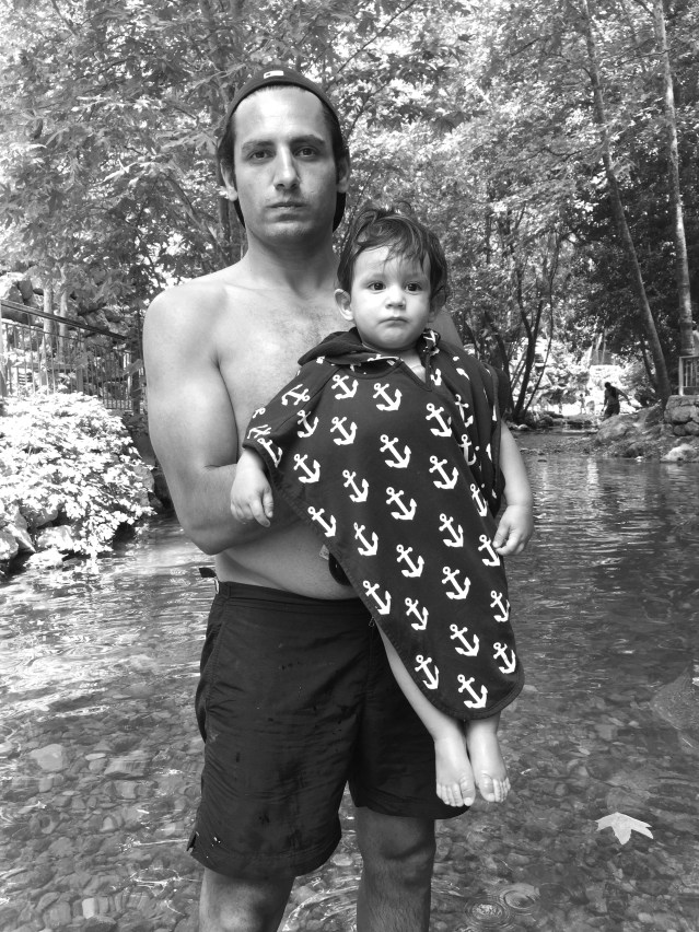 monday, july 27 } after spending a sweltering night at my parents' apartment in beirut, z and i traveled to shouf to stay with them for a few days. here, my brother mo and little k at a river somewhere in the mountain