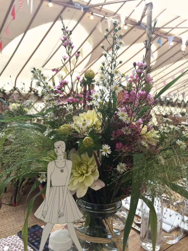 getting distracted by the floral centerpiece