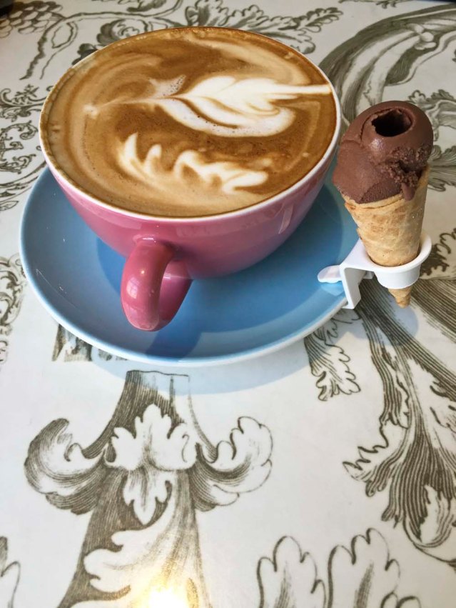cappuccino and an ice-cream cone for ayesha