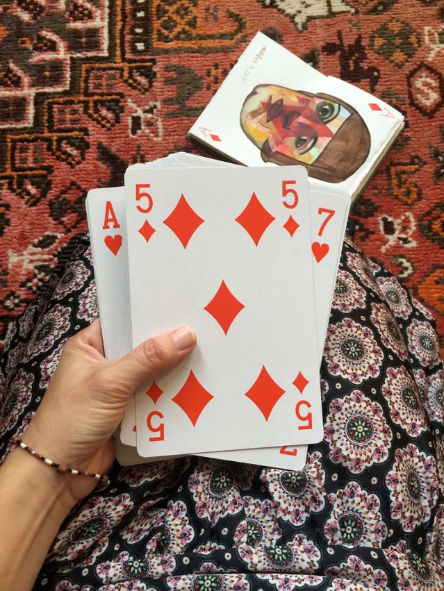 on my last trip to london my dear friend naz gave me two gifts: a serious one and this 'funny' gift, a giant deck of playing cards. it made my heart jump for two reasons: a. when we were little kids, my brother and i bought a deck each of these cards on one of our family trips to london and b. they make me feel TINY and in a good way