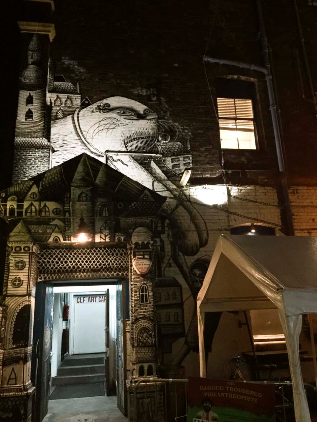 afterwards we have a drink at a bar/theatre inside this building